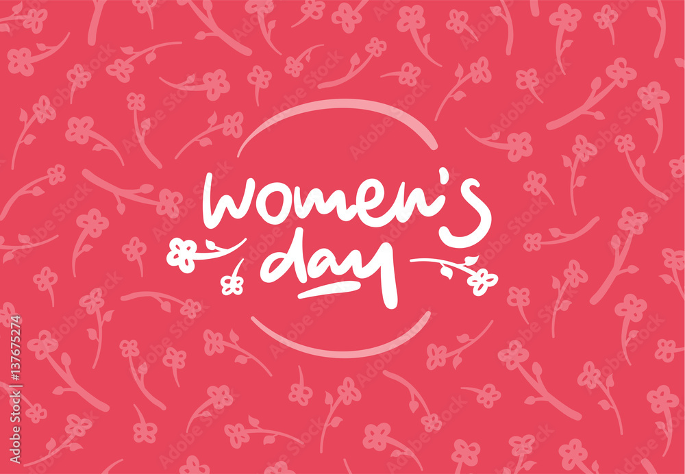 Fototapeta premium Womens day vector lettering logo postcard with flowers
