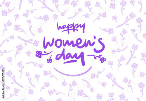 Happy womens day lettering vector logo postcard with flowers in background