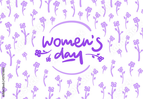 Womens day vector lettering logo postcard with flowers