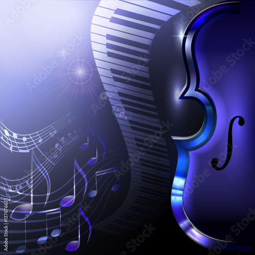 Music neon background with violin and piano