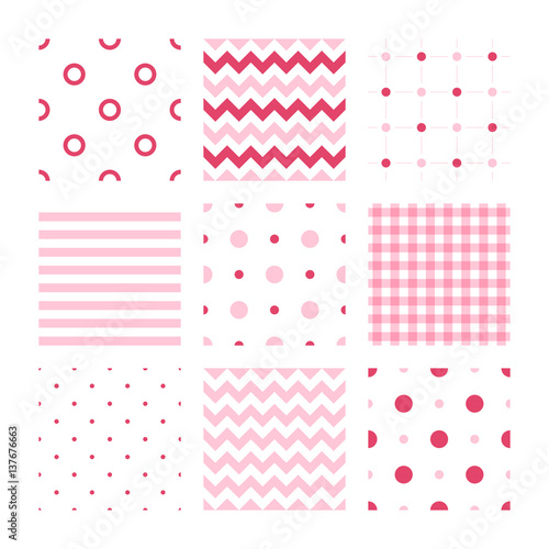 kids set of seamless patterns: lines, stripes, dots, zigzags