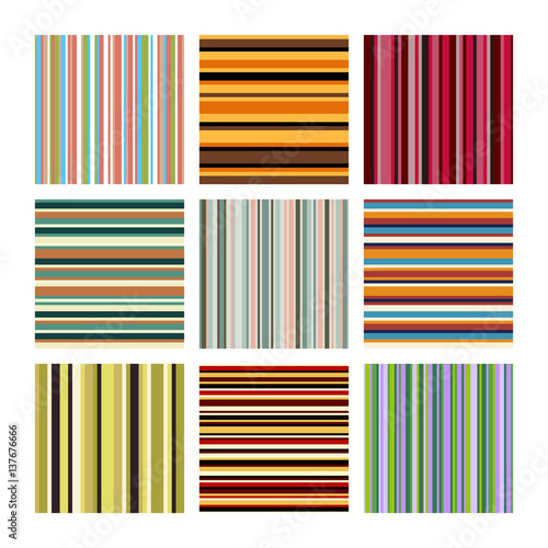 set of seamless patterns: stripes color straight