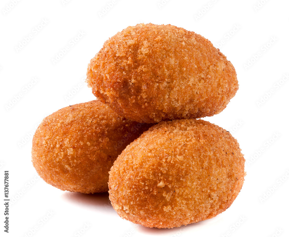 three fried breaded cutlet isolated on white background three fried breaded cutlet isolated on white background