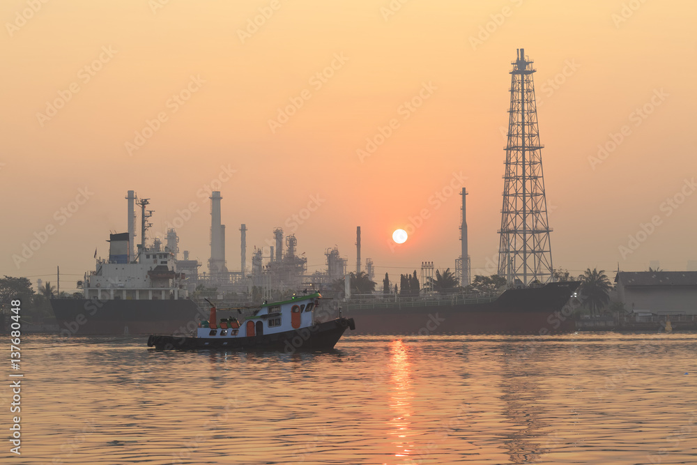 morning sun and landscape of refinery plant