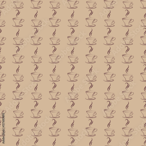 Vintage coffee cups with smoke seamless pattern. Vector illustration