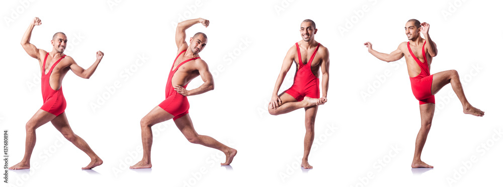 Fototapeta premium Young wrestler isolated on the white