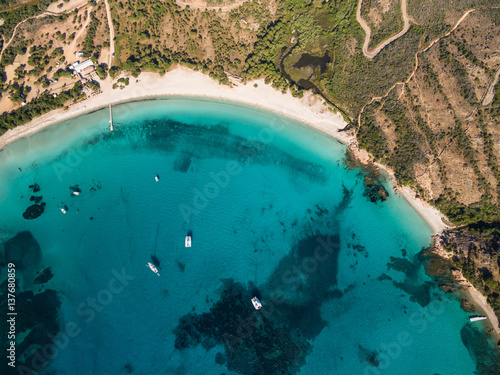 Aerial view of Rondinara beach in Corsica Island in France
