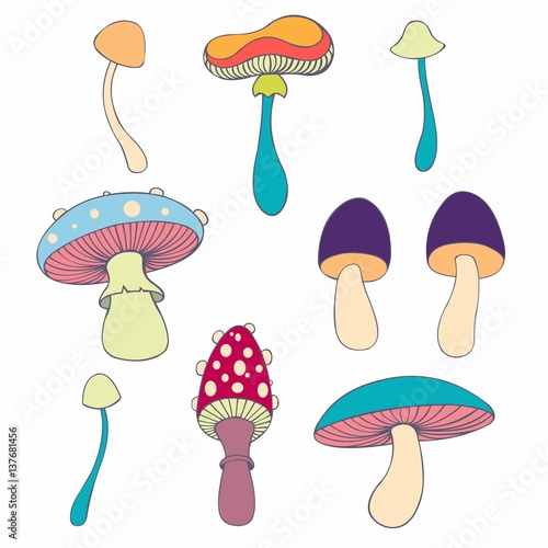 Stylized mushrooms in cartoon style