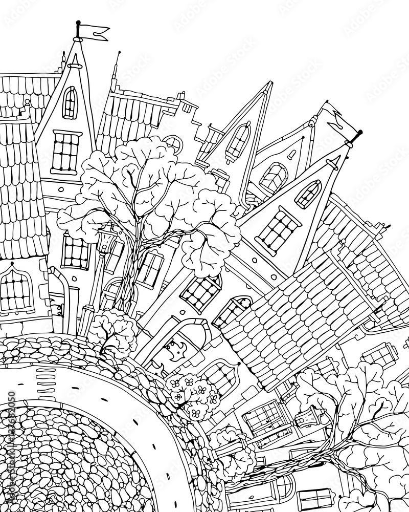 Obraz premium Pattern for coloring book with artistically house Magic