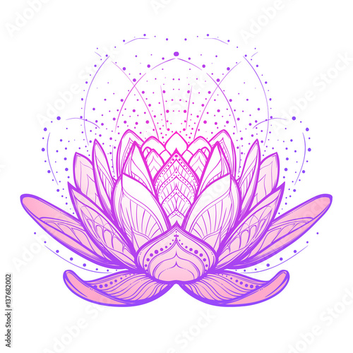 Lotus flower. Intricate stylized linear drawing isolated on white background. Concept art for Hindu yoga and spiritual designs. Tattoo design. EPS10 vector illustration.