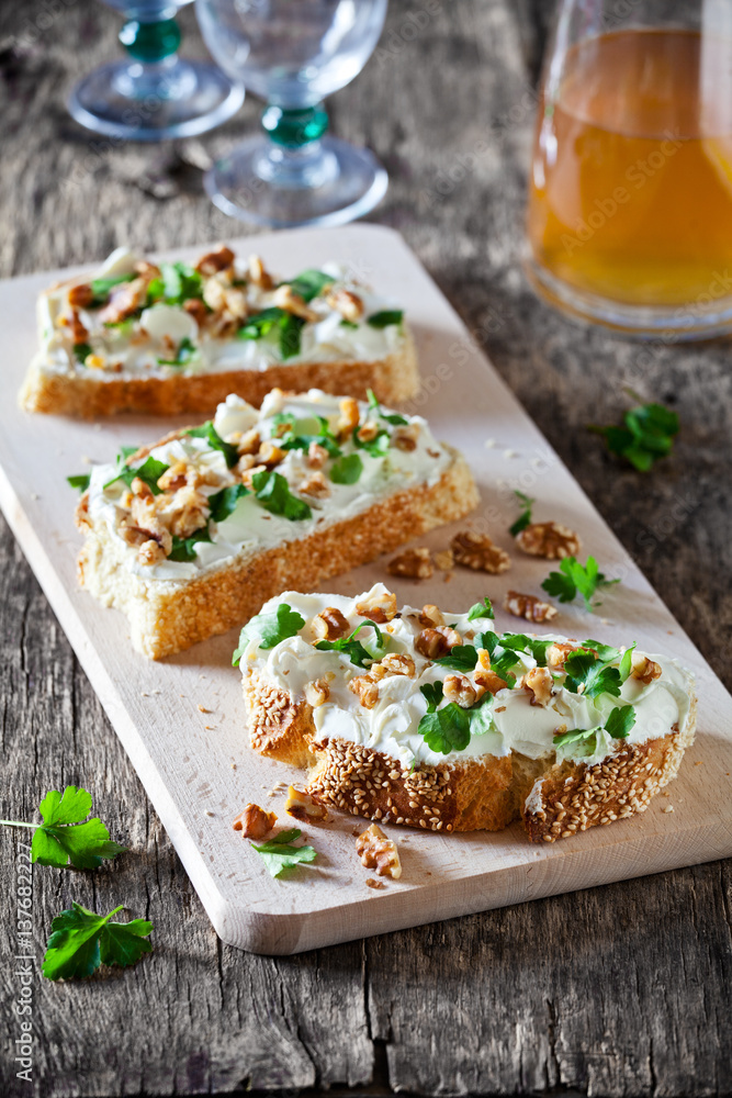 Bruschettas With Cheese And Herbs Bruschettas With Cheese And Herbs