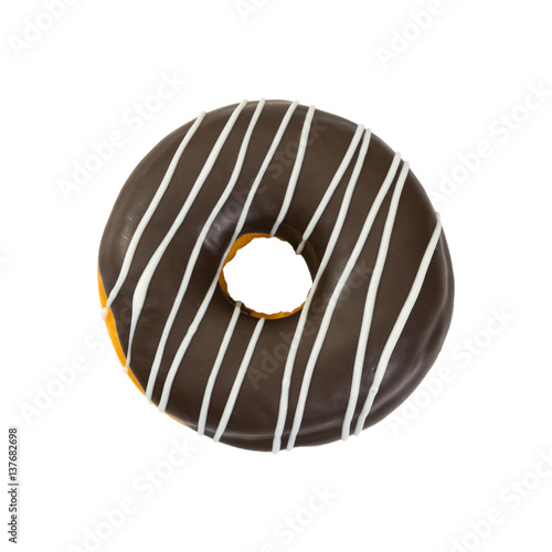 Chocolate donut isolated on white background.