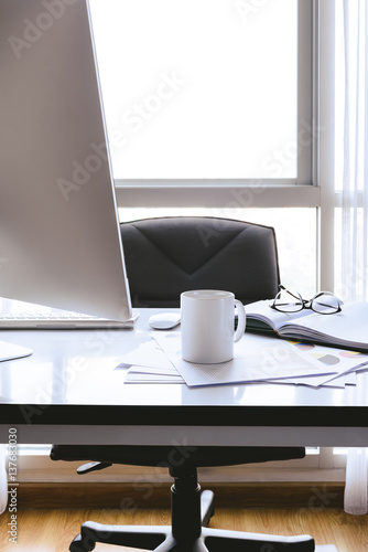 office desk at morning