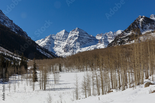 Maroon Bells Mountains on a Sunny Winter Day