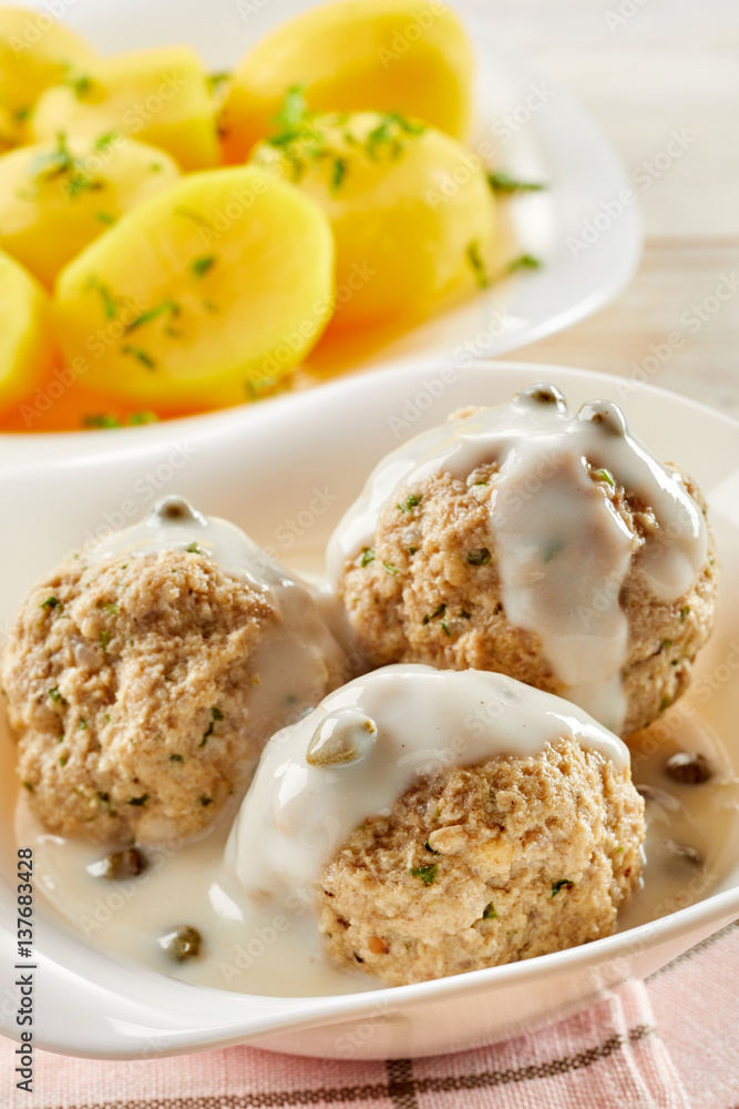 Close up view of traditional german meatballs Close up view of traditional german meatballs