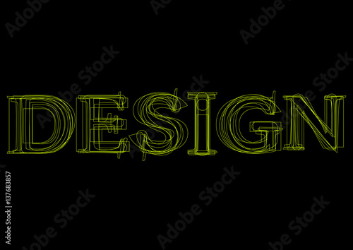 Vector word design,  green light on black background