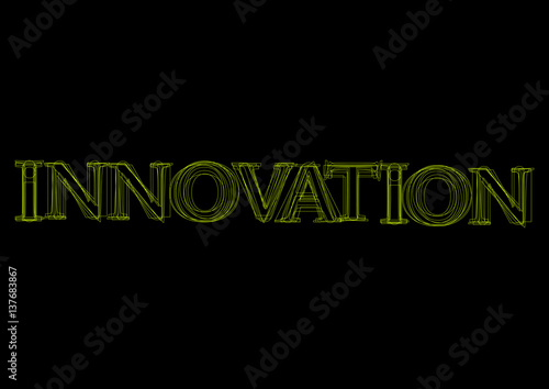 Vector word innovation,  green light on black background