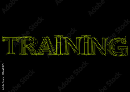 Vector word training, green light on black background