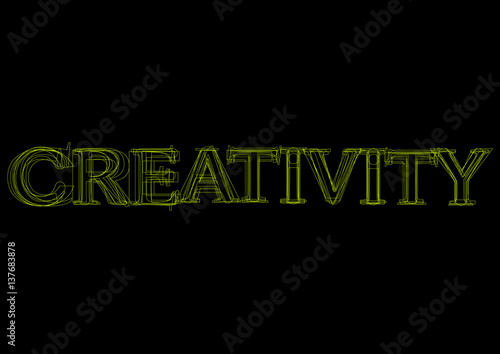 Vector word creativity,  green light on black background