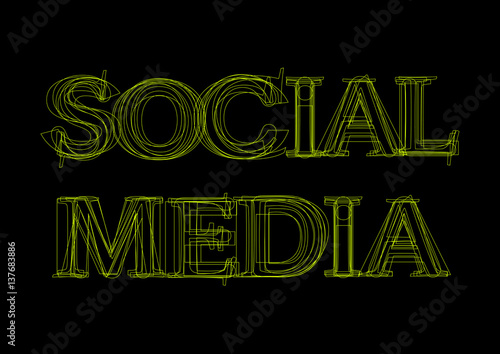 Vector word social media,  green light on black background