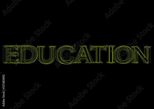 Vector word education,  green light on black background