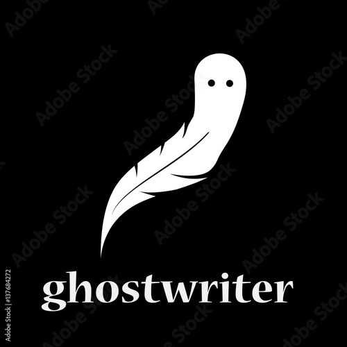 Vector sign ghostwriter. inkwell pen and ghost. shadow writer concept