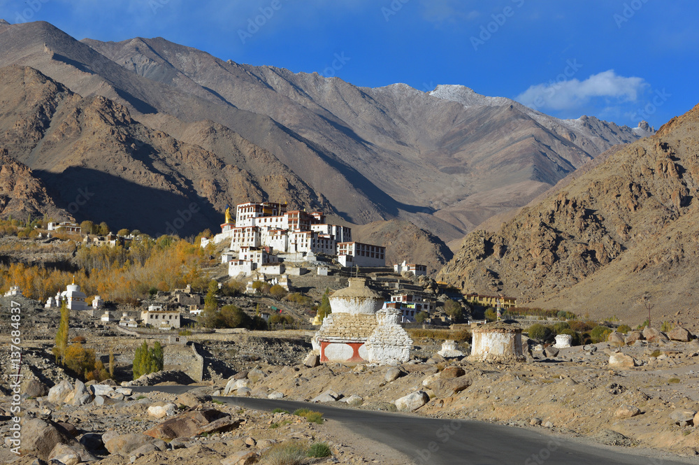 way leading to holy Likir Gompa in Leh, Ladakh, India way leading to holy Likir Gompa in Leh, Ladakh, India