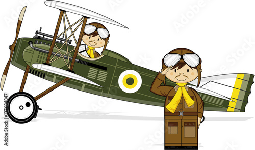 Cute Cartoon Pilots and Airforce Biplane