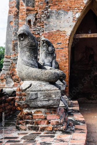 Majestic ruins of 1629 Wat Chai Watthanaram built by King Prasat Tong with its principal Prang (center) representing Mount Meru, the abode of the gods
