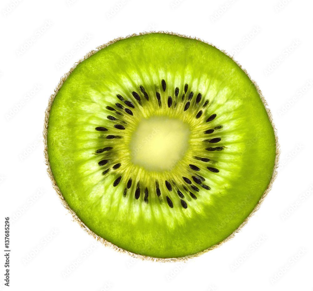 Beautiful slice of fresh juicy kiwi isolated on white background Beautiful slice of fresh juicy kiwi isolated on white background