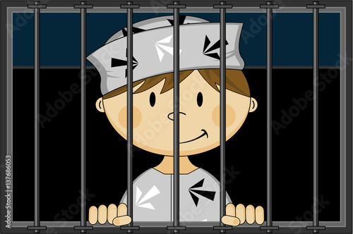 Cute Cartoon Prisoner in Cell