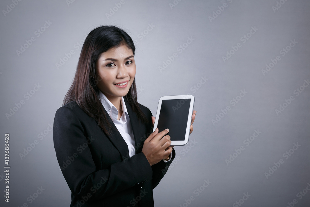 business woman offering on the tablet. business woman offering on the tablet.