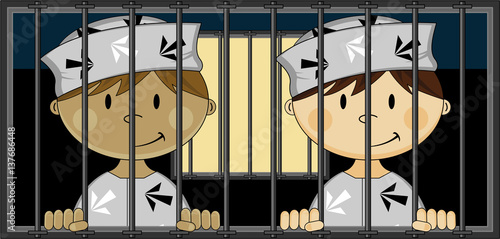 Cute Cartoon Prisoners in Prison Cell