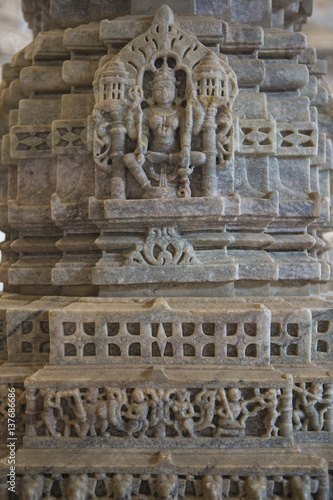 Jain Temple in Ranakpur, India, Rajasthan. Chaumukha Mandir.