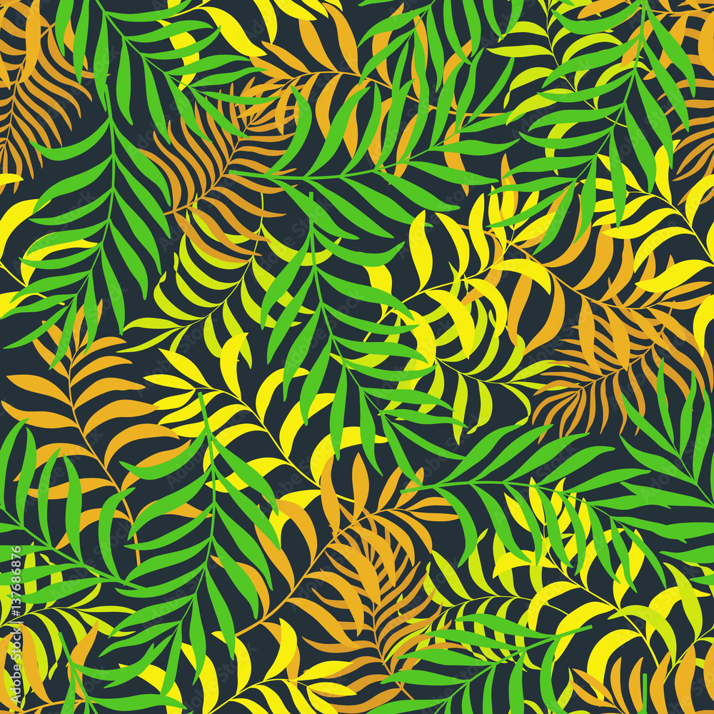 Tropical background with palm leaves. Seamless floral pattern Tropical background with palm leaves. Seamless floral pattern