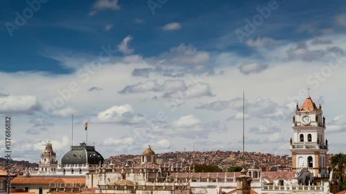 Time lapse - Moving clouds over the cityscape of Sucre, Bolivia