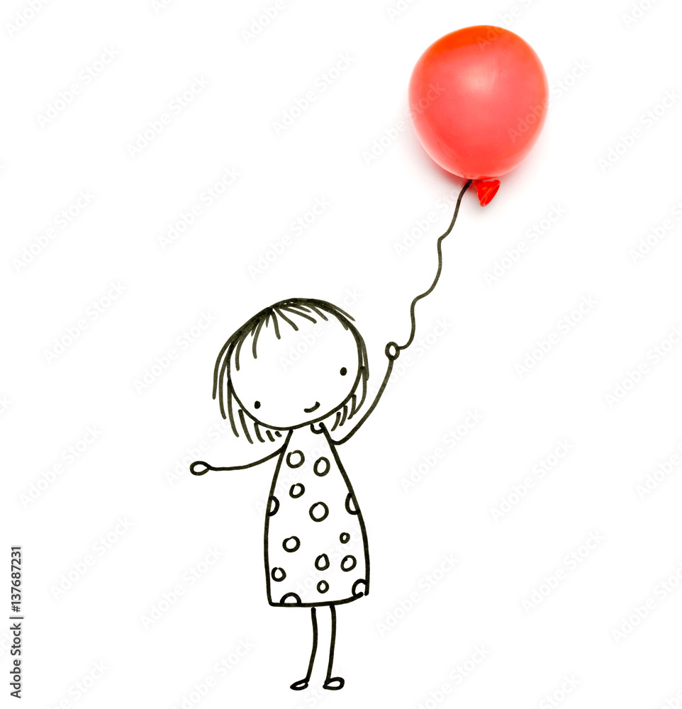 Drawing & Objects Series, Little girl with Red Balloon Drawing & Objects Series, Little girl with Red Balloon