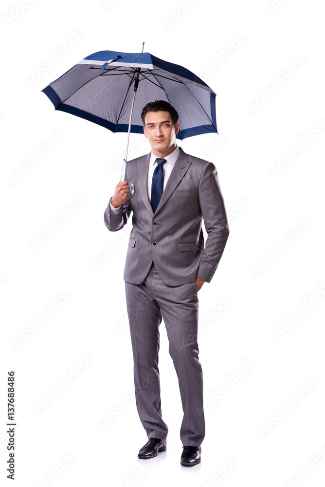 Businessman with umbrella isolated on white background Businessman with umbrella isolated on white background