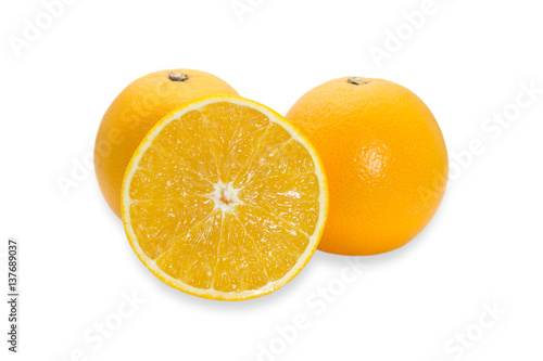 Fresh oranges isolated on white background.