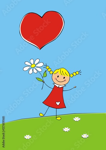 girl with flower and heart  vector icon