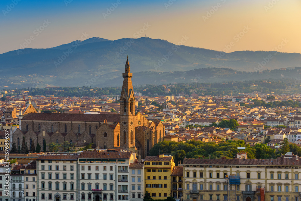 Naklejka premium Florence city skyline and Basilica di Santa Croce di Firenze, Florence, Italy