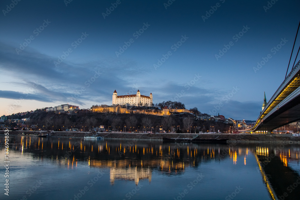 Bratislava castle,parliament and Danune river. Slovakia . Bratislava