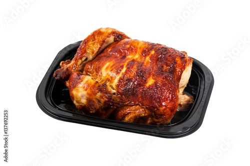 Grilled Whole Chicken Isolated on white background. Selective focus.