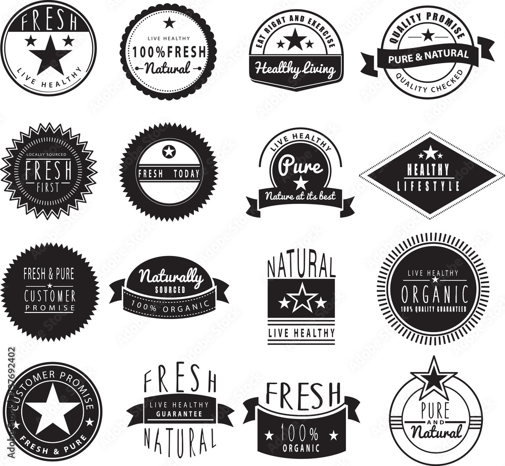 COLLECTION OF FRESH AND NATURAL LOGO BRAND IDEAS Stock Vector