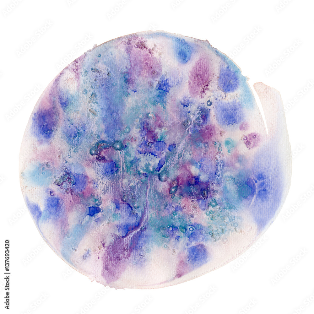 Abstract hand painted circle with watercolor on white background in blue shades Abstract hand painted circle with watercolor on white background in blue shades
