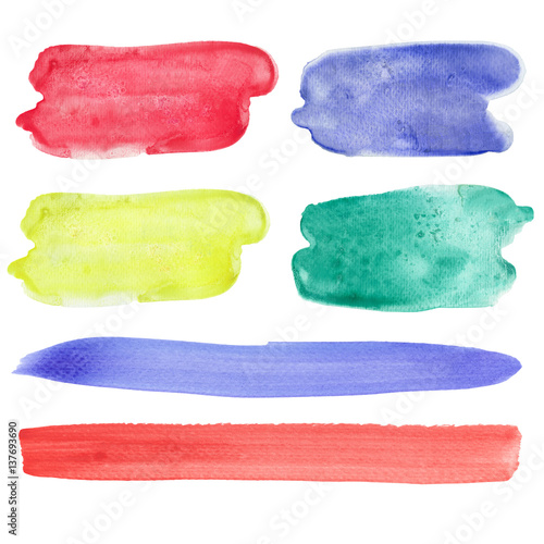 Abstract hand painted watercolor set with colorful brush strokes on white background 