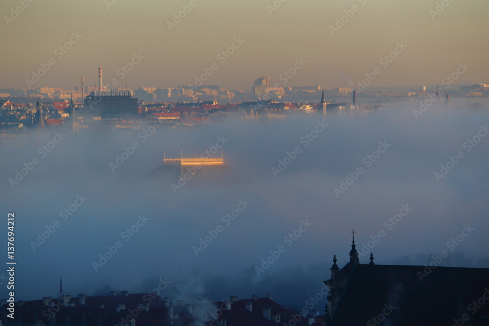Fototapeta premium Prague under the fog, Czech republic, Europe