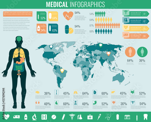Medical Infographic set with charts and other elements. Vector illustration.