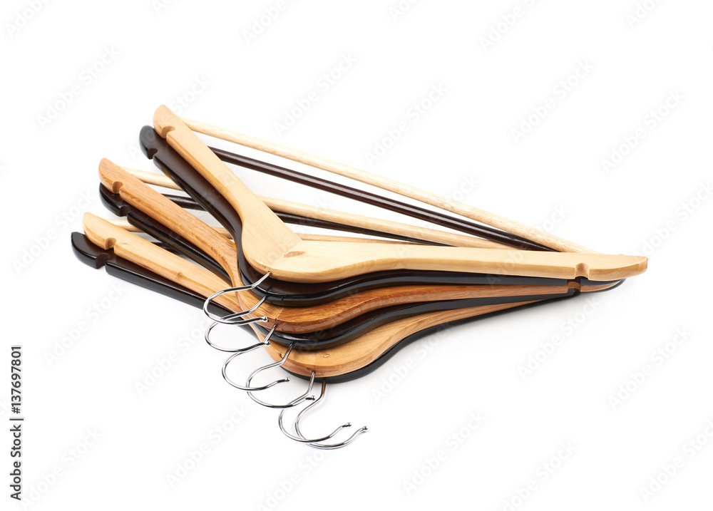 Pile of wooden hangers isolated Pile of wooden hangers isolated