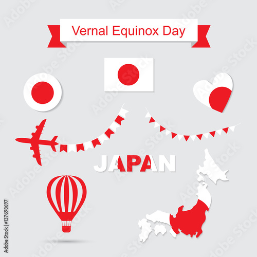 Japan flag and map icons set